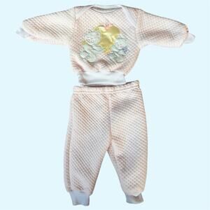 Vintage 80s/90s Fresh Kids Pink Baby Girl Sweat Suit With Cat Embroidery 6-9M